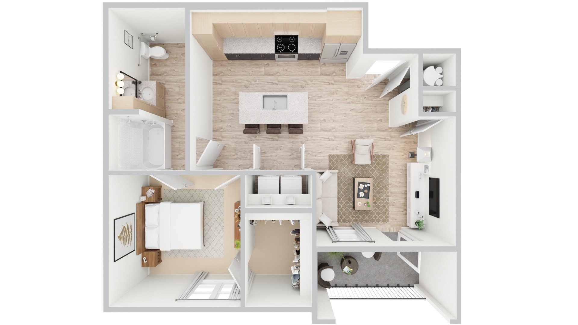 Floor plan for 1 bed, 1 bath, 863 sqft